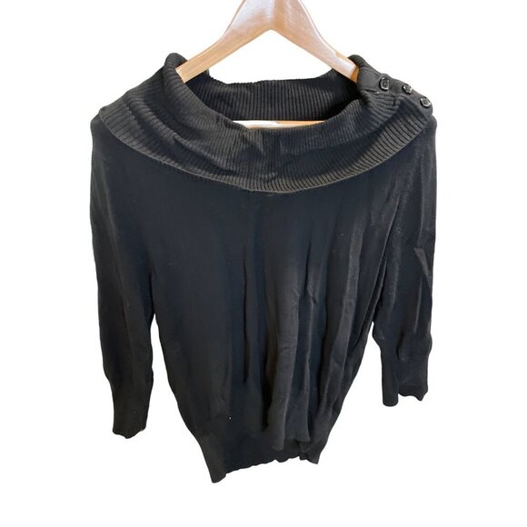 Leo & Nicole Black Buttoned Cowl Neck Off Shoulder 3/4 Sleeve Sweater Sz LP - Picture 1 of 9